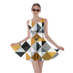 Pattern Tile Squares Triangles Seamless Geometry Skater Dress by Maspions