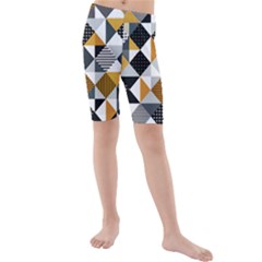 Pattern Tile Squares Triangles Seamless Geometry Kids  Mid Length Swim Shorts