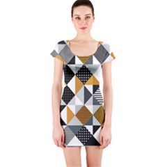 Pattern Tile Squares Triangles Seamless Geometry Short Sleeve Bodycon Dress