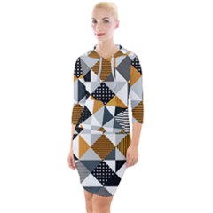 Pattern Tile Squares Triangles Seamless Geometry Quarter Sleeve Hood Bodycon Dress by Maspions