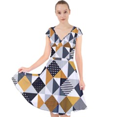 Pattern Tile Squares Triangles Seamless Geometry Cap Sleeve Front Wrap Midi Dress