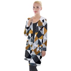 Pattern Tile Squares Triangles Seamless Geometry Hooded Pocket Cardigan