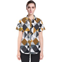 Pattern Tile Squares Triangles Seamless Geometry Women s Short Sleeve Shirt