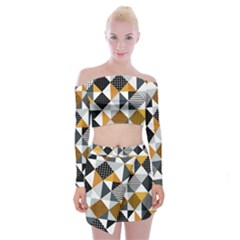 Pattern Tile Squares Triangles Seamless Geometry Off Shoulder Top With Mini Skirt Set