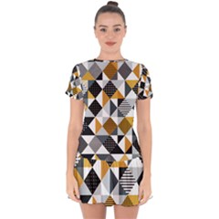 Pattern Tile Squares Triangles Seamless Geometry Drop Hem Mini Chiffon Dress