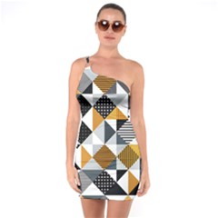 Pattern Tile Squares Triangles Seamless Geometry One Shoulder Ring Trim Bodycon Dress