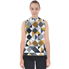 Pattern Tile Squares Triangles Seamless Geometry Mock Neck Shell Top