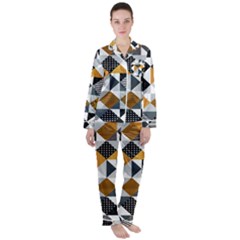 Pattern Tile Squares Triangles Seamless Geometry Women s Long Sleeve Satin Pajamas Set	