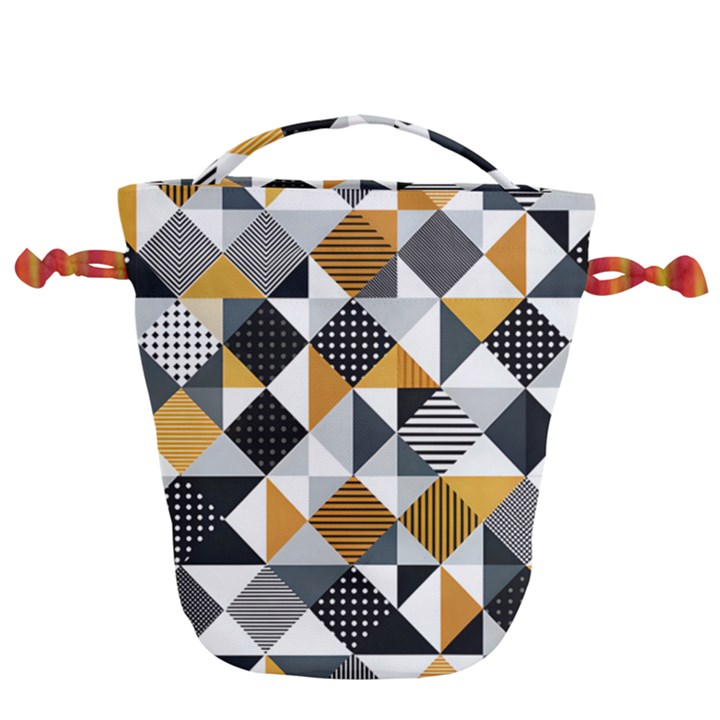 Pattern Tile Squares Triangles Seamless Geometry Drawstring Bucket Bag