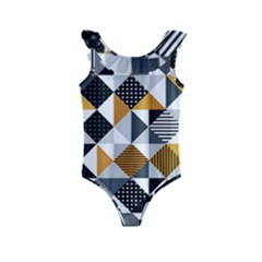 Pattern Tile Squares Triangles Seamless Geometry Kids  Frill Swimsuit by Maspions