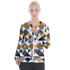 Pattern Tile Squares Triangles Seamless Geometry Casual Zip Up Jacket