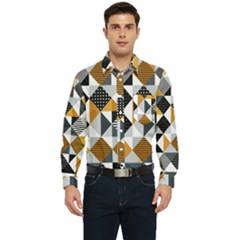 Pattern Tile Squares Triangles Seamless Geometry Men s Long Sleeve Pocket Shirt  by Maspions