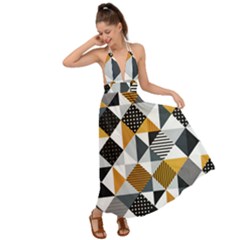 Pattern Tile Squares Triangles Seamless Geometry Backless Maxi Beach Dress