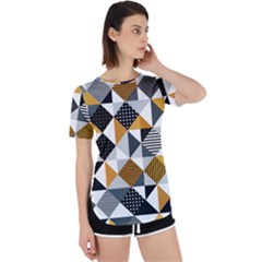 Pattern Tile Squares Triangles Seamless Geometry Perpetual Short Sleeve T-shirt by Maspions