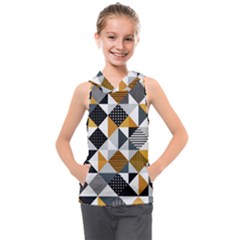 Pattern Tile Squares Triangles Seamless Geometry Kids  Sleeveless Hoodie