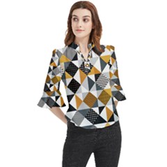 Pattern Tile Squares Triangles Seamless Geometry Loose Horn Sleeve Chiffon Blouse