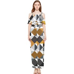 Pattern Tile Squares Triangles Seamless Geometry Draped Sleeveless Chiffon Jumpsuit