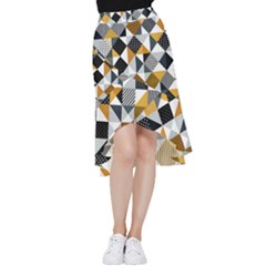 Pattern Tile Squares Triangles Seamless Geometry Frill Hi Low Chiffon Skirt