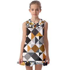 Pattern Tile Squares Triangles Seamless Geometry Kids  Pilgrim Collar Ruffle Hem Dress