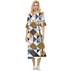 Pattern Tile Squares Triangles Seamless Geometry Double Cuff Midi Dress by Maspions