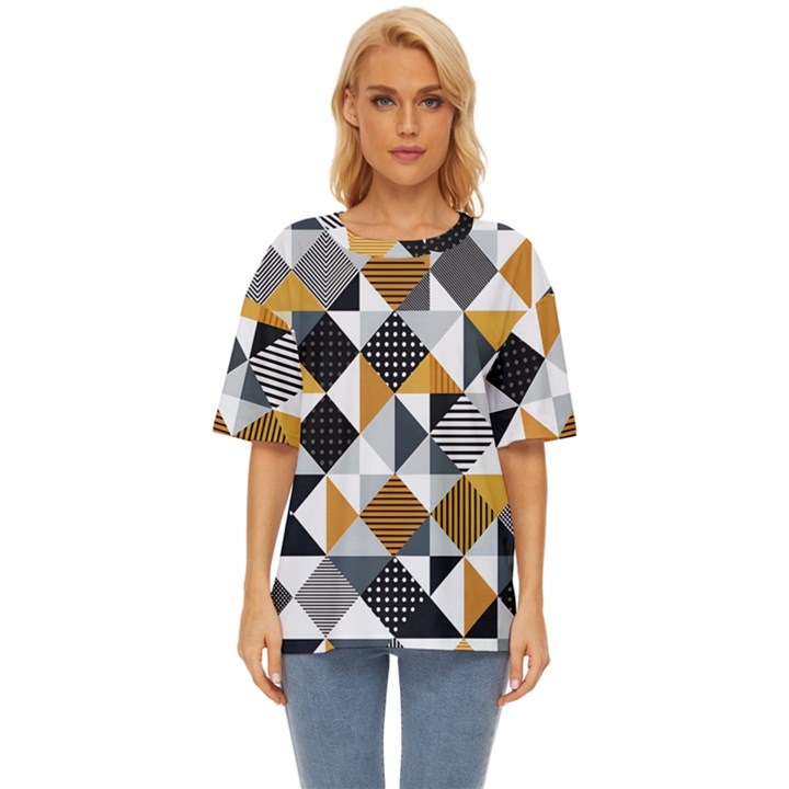 Pattern Tile Squares Triangles Seamless Geometry Oversized Basic T-Shirt