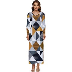 Pattern Tile Squares Triangles Seamless Geometry Long Sleeve Longline Maxi Dress by Maspions