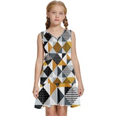 Pattern Tile Squares Triangles Seamless Geometry Kids  Sleeveless Tiered Mini Dress