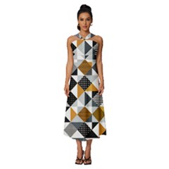 Pattern Tile Squares Triangles Seamless Geometry Sleeveless Cross Front Cocktail Midi Chiffon Dress by Maspions