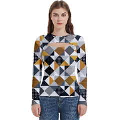 Pattern Tile Squares Triangles Seamless Geometry Women s Cut Out Long Sleeve T-shirt by Maspions