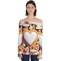 Valentine s Day Design Heart Love Poster Decor Romance Postcard Youth Fun Off Shoulder Long Sleeve Top by Maspions