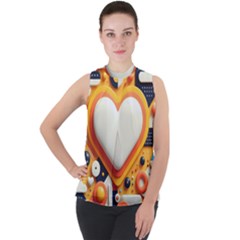 Valentine s Day Design Heart Love Poster Decor Romance Postcard Youth Fun Mock Neck Chiffon Sleeveless Top