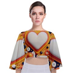 Valentine s Day Design Heart Love Poster Decor Romance Postcard Youth Fun Tie Back Butterfly Sleeve Chiffon Top