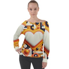 Valentine s Day Design Heart Love Poster Decor Romance Postcard Youth Fun Off Shoulder Long Sleeve Velour Top