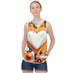 Valentine s Day Design Heart Love Poster Decor Romance Postcard Youth Fun High Neck Satin Top