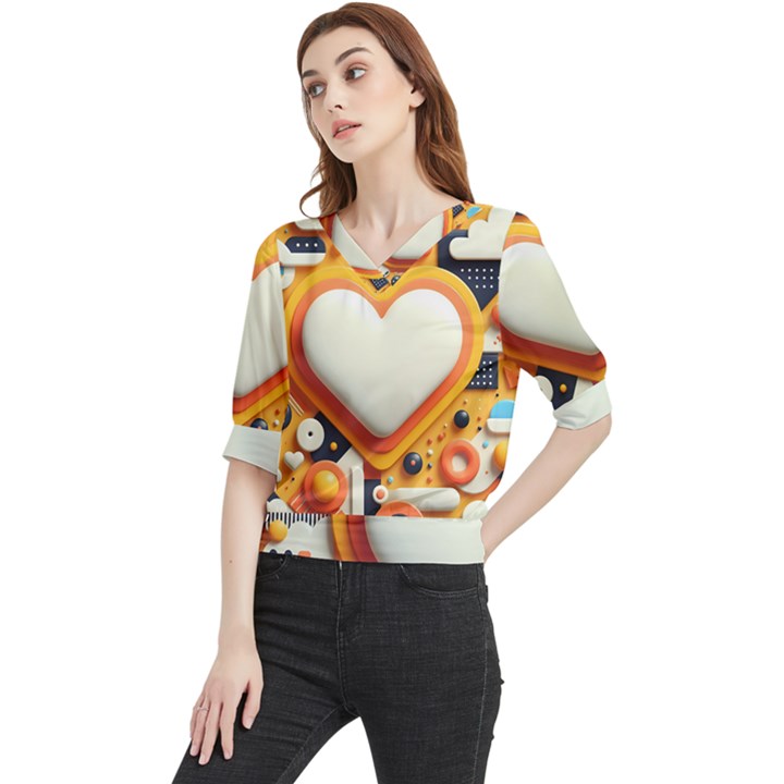 Valentine s Day Design Heart Love Poster Decor Romance Postcard Youth Fun Quarter Sleeve Blouse