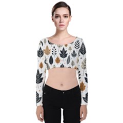 Autumn Leaves Fall Pattern Design Decor Nature Season Beauty Foliage Decoration Background Texture Velvet Long Sleeve Crop Top