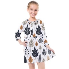 Autumn Leaves Fall Pattern Design Decor Nature Season Beauty Foliage Decoration Background Texture Kids  Quarter Sleeve Shirt Dress by Maspions