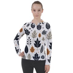 Autumn Leaves Fall Pattern Design Decor Nature Season Beauty Foliage Decoration Background Texture Women s Pique Long Sleeve T-shirt