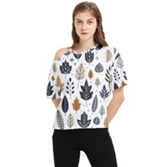 Autumn Leaves Fall Pattern Design Decor Nature Season Beauty Foliage Decoration Background Texture One Shoulder Cut Out T-shirt by Maspions