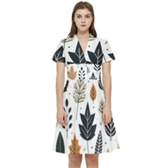 Autumn Leaves Fall Pattern Design Decor Nature Season Beauty Foliage Decoration Background Texture Short Sleeve Waist Detail Dress