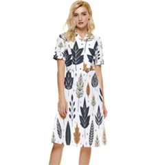 Autumn Leaves Fall Pattern Design Decor Nature Season Beauty Foliage Decoration Background Texture Button Top Knee Length Dress