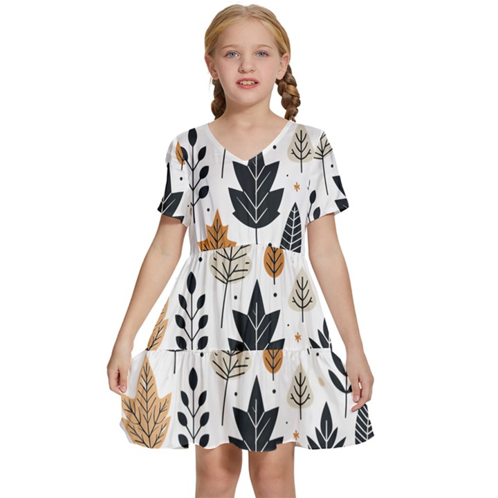 Autumn Leaves Fall Pattern Design Decor Nature Season Beauty Foliage Decoration Background Texture Kids  Short Sleeve Tiered Mini Dress