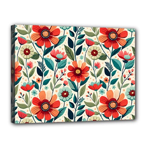 Flowers Flora Floral Background Pattern Nature Seamless Bloom Background Wallpaper Spring Canvas 16  X 12  (stretched)