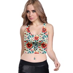 Flowers Flora Floral Background Pattern Nature Seamless Bloom Background Wallpaper Spring Racer Back Crop Top