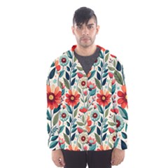 Flowers Flora Floral Background Pattern Nature Seamless Bloom Background Wallpaper Spring Men s Hooded Windbreaker