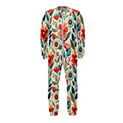 Flowers Flora Floral Background Pattern Nature Seamless Bloom Background Wallpaper Spring Onepiece Jumpsuit (kids)