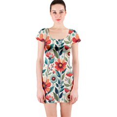 Flowers Flora Floral Background Pattern Nature Seamless Bloom Background Wallpaper Spring Short Sleeve Bodycon Dress