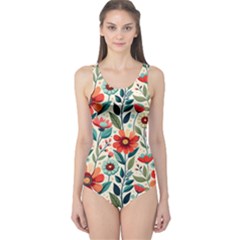 Flowers Flora Floral Background Pattern Nature Seamless Bloom Background Wallpaper Spring One Piece Swimsuit