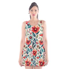 Flowers Flora Floral Background Pattern Nature Seamless Bloom Background Wallpaper Spring Scoop Neck Skater Dress