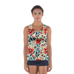 Flowers Flora Floral Background Pattern Nature Seamless Bloom Background Wallpaper Spring Sport Tank Top 